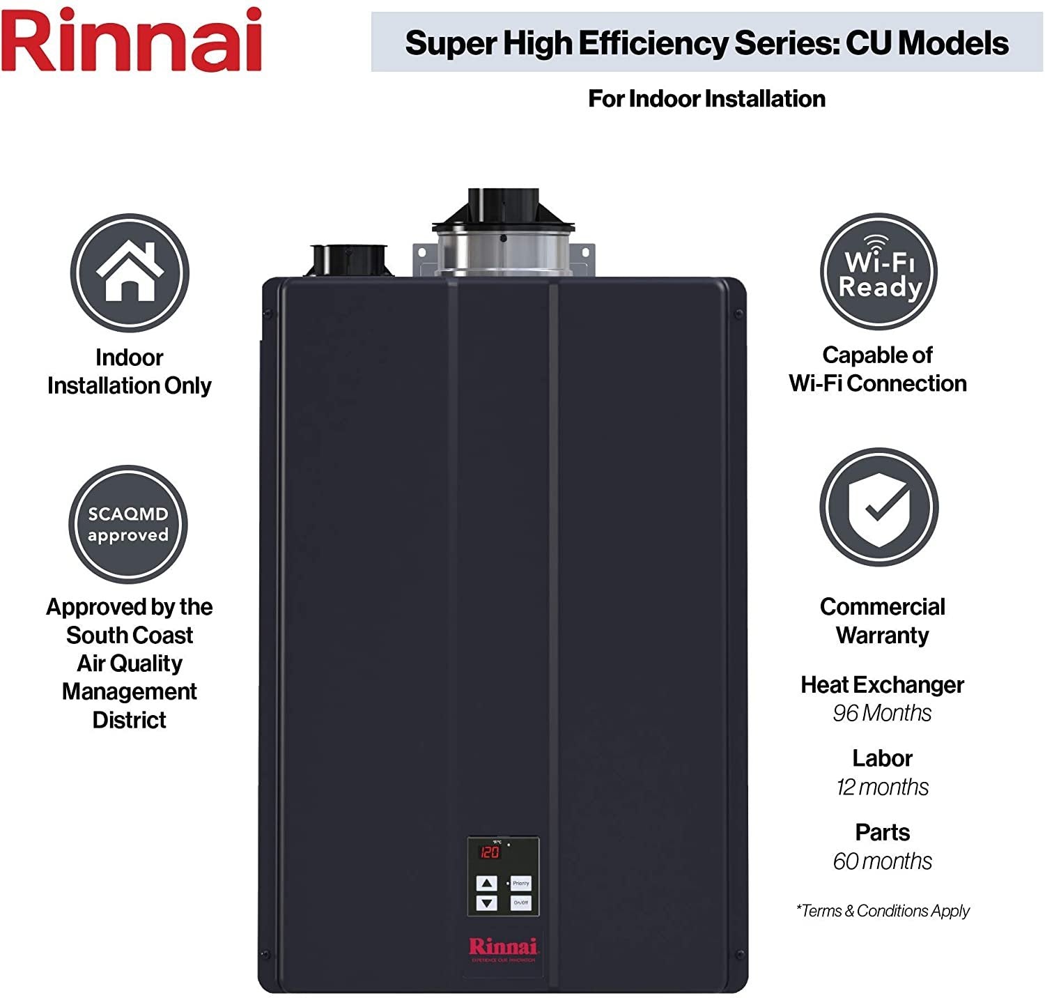 CU199iN 11 GPM Indoor Commercial Natural Gas Condensing Tankless Water Heater New - Image 2