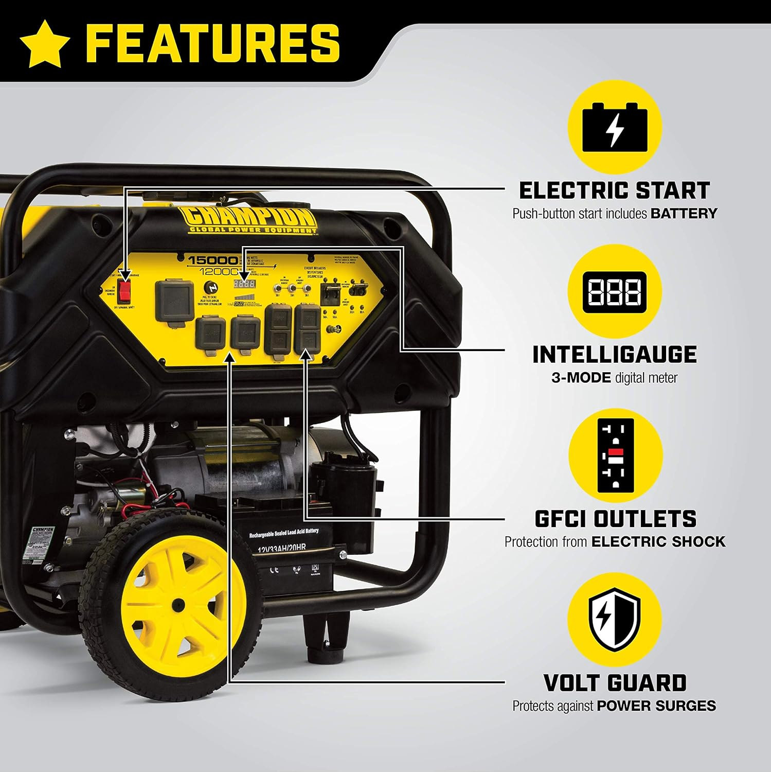 100110 15,000W/12,000W Portable Generator with Electric Start & Lift Hook - Image 3