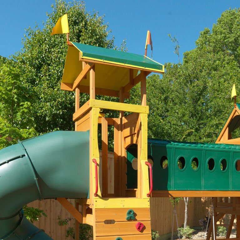 Mockingbird View Wooden Swing Set / Playset with Tower, Hoop, Tunnel and Tire Swing - Image 2