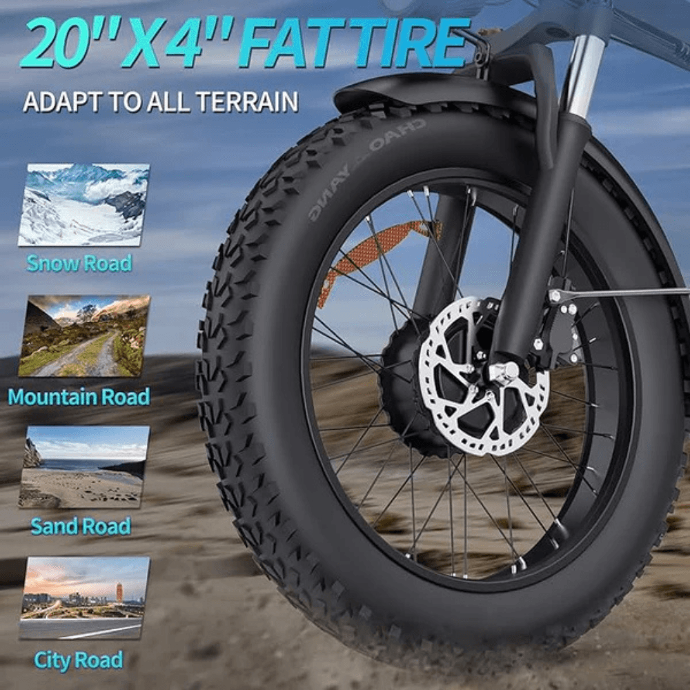 Folding Ebikes for Adults 750W Motor 48V 14AH Removable Battery 20 X 4.0 Fat Tire Shimano 7-Speed 19.8MPH Electric Bike - Image 4