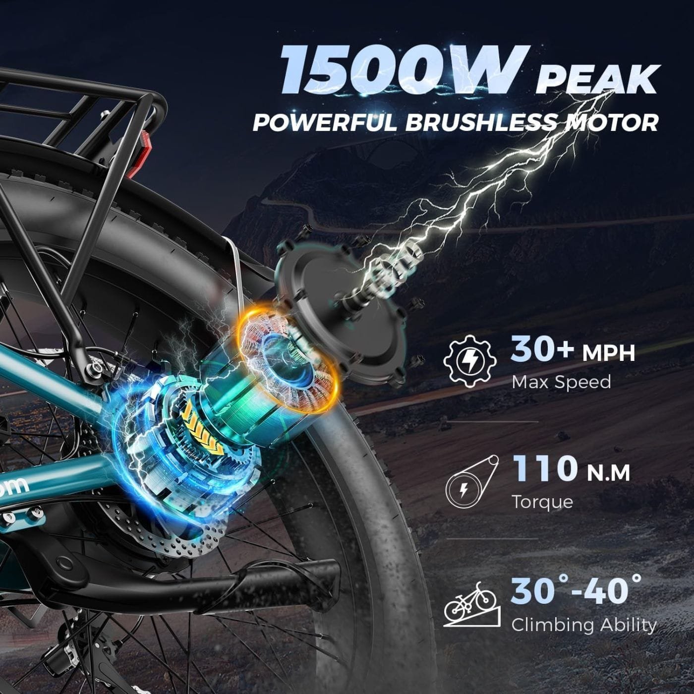 M2 Electric Mountain Bike - 1500W, 30MPH, 26″ Fat Tires - Image 2