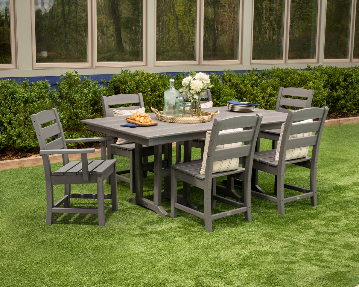Lakeside 7-Piece Farmhouse Dining Set - Slate Grey - Image 3