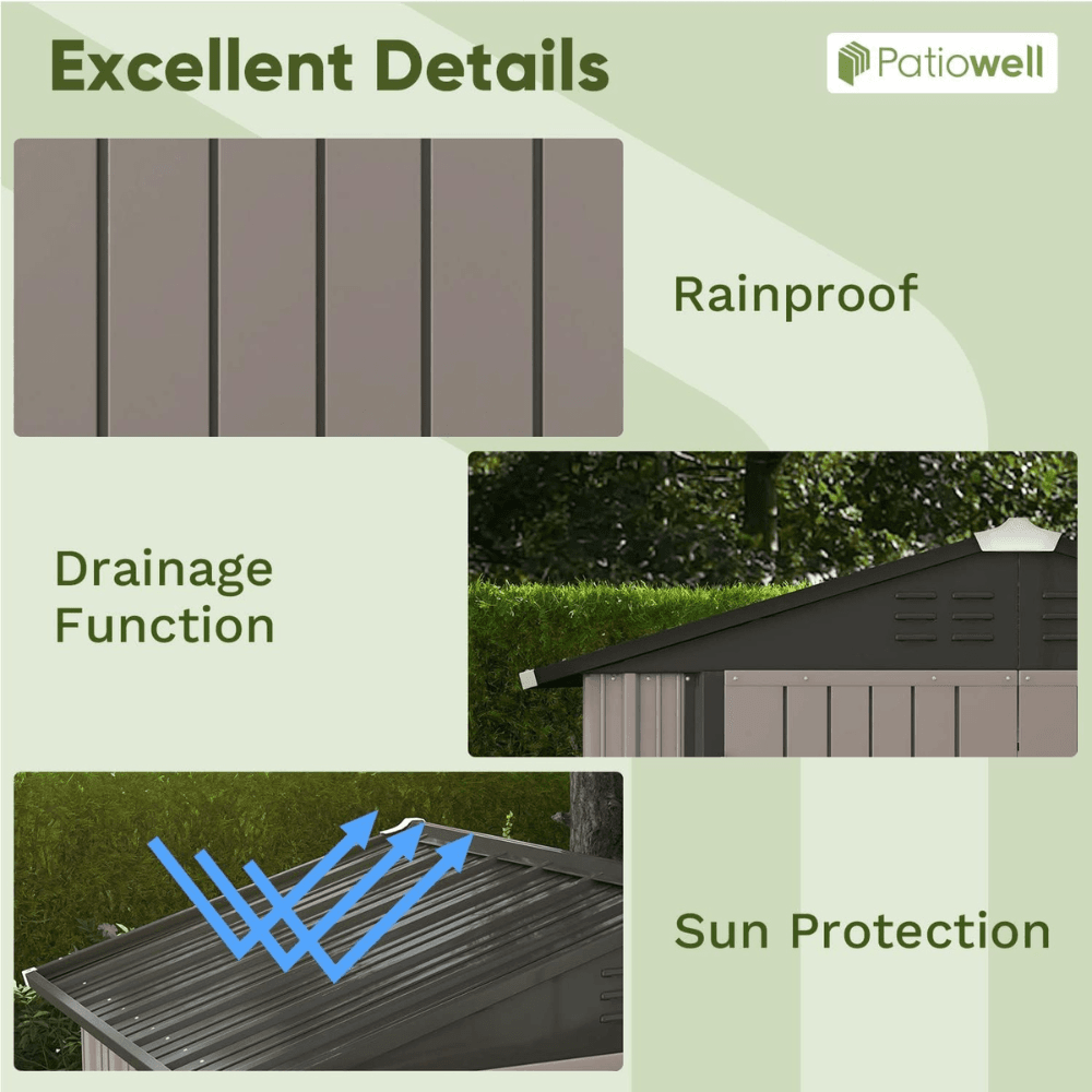 6 ft. W x 4 ft. D Outdoor Storage Brown Metal Shed with Sloping Roof and Double Lockable Door (24.8 sq. ft.) - Image 4
