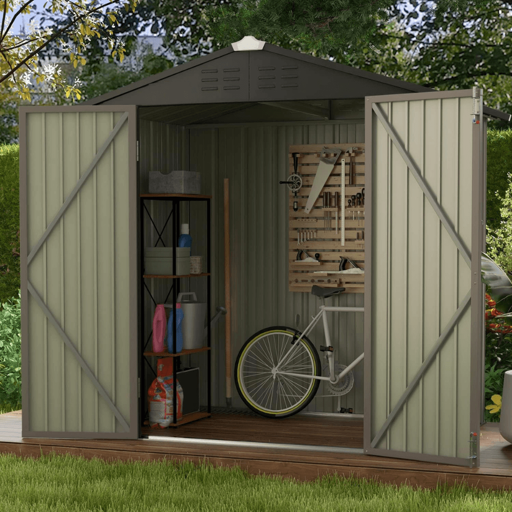6 ft. W x 4 ft. D Outdoor Storage Brown Metal Shed with Sloping Roof and Double Lockable Door (24.8 sq. ft.) - Image 7
