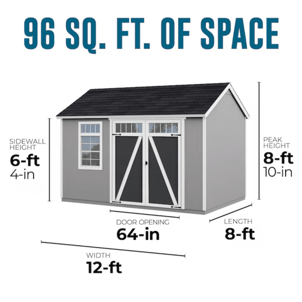12-ft x 8-ft Gable Style Wood Outdoor Storage Shed with Windows and Doors - Image 4