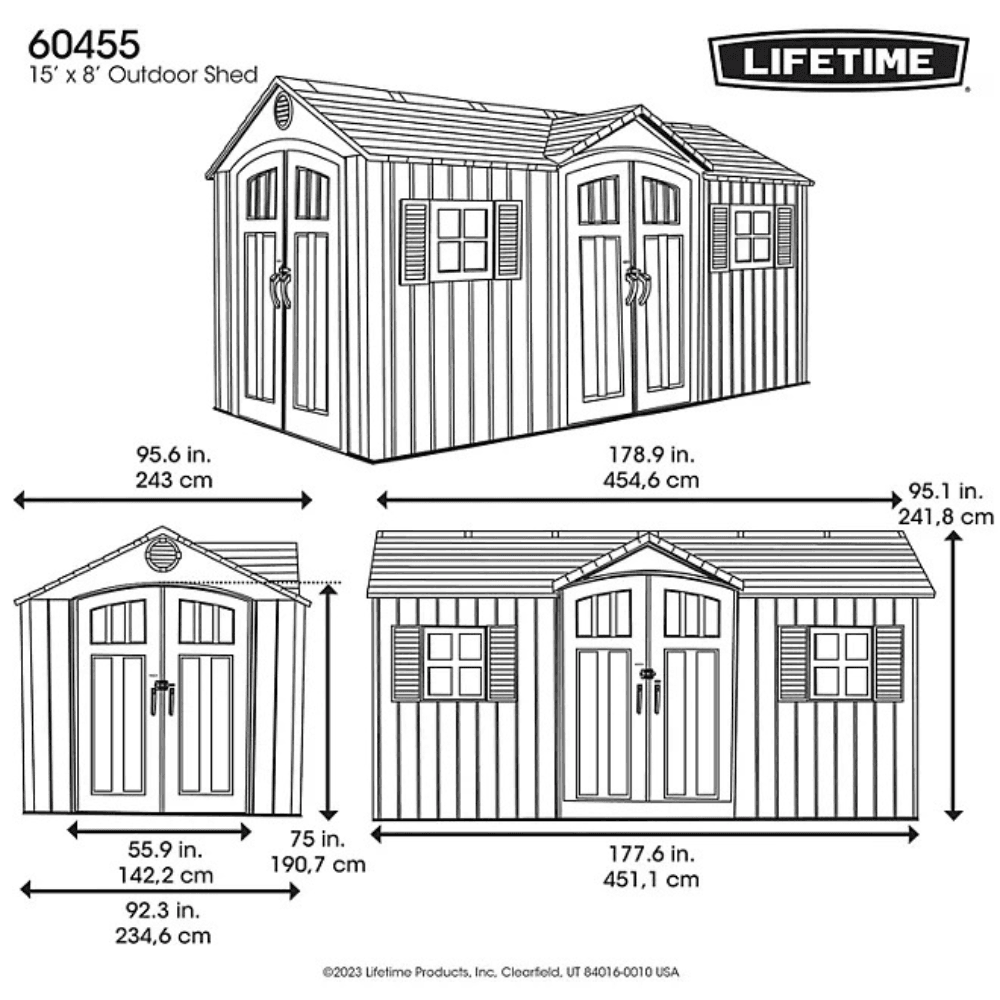 15′ x 8′ Dual Entry Outdoor Storage Shed, Gray - Image 10