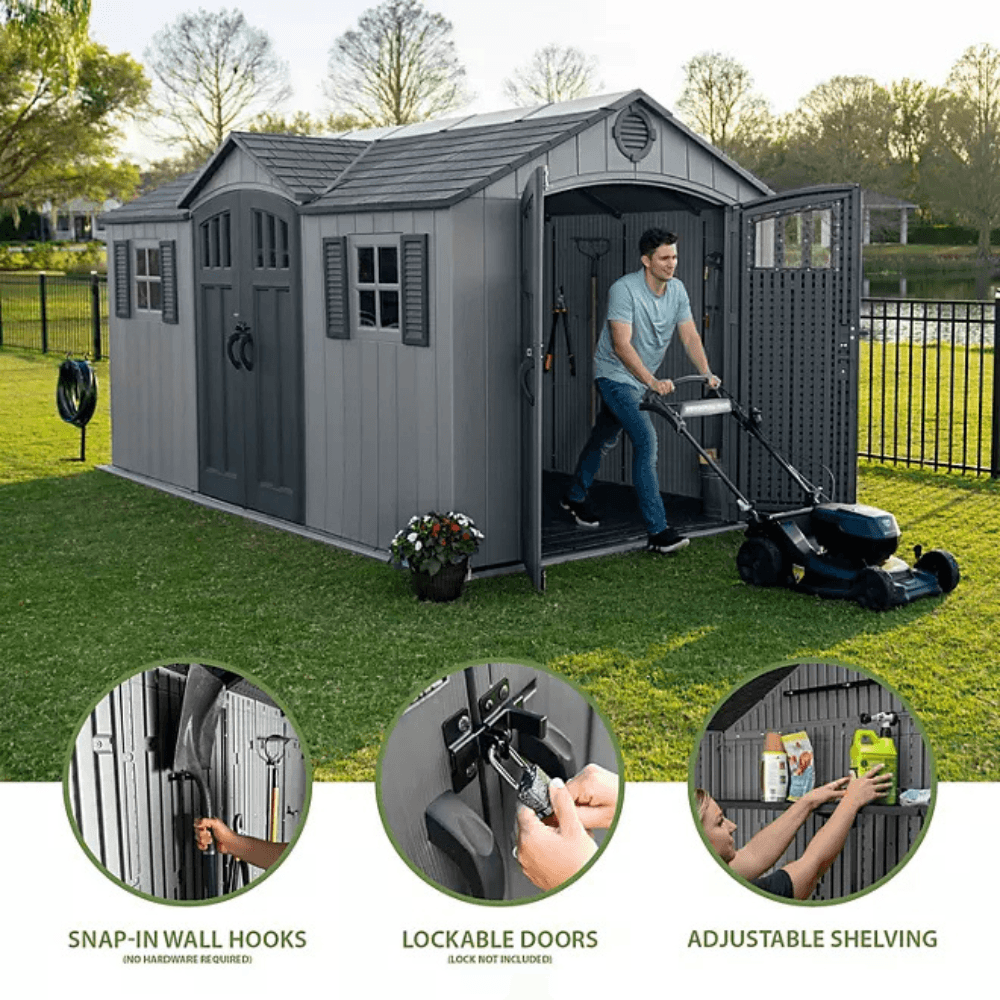 15′ x 8′ Dual Entry Outdoor Storage Shed, Gray - Image 2