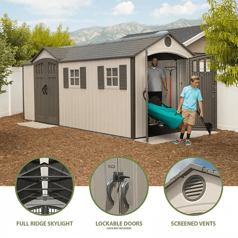 8′ x 17.5′ Outdoor Storage Shed Dual Entry, Tan - Image 2