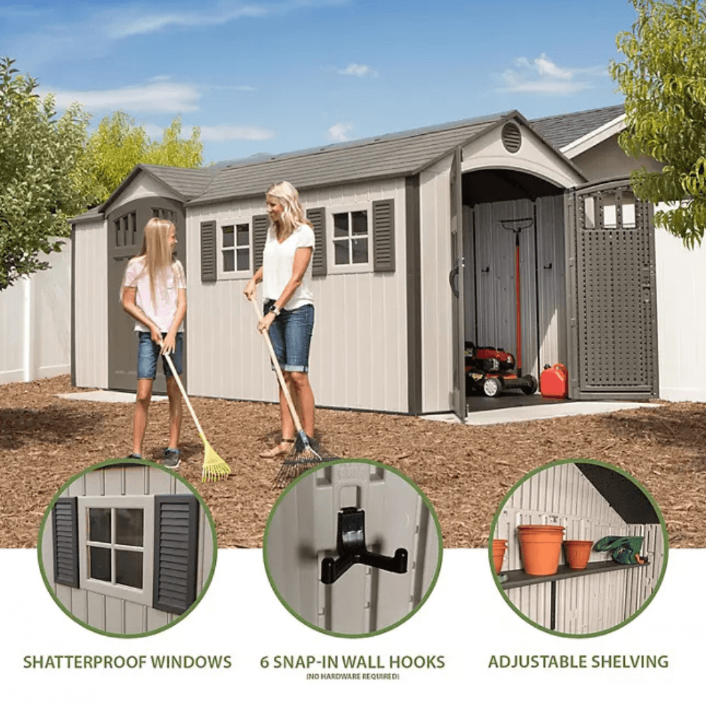 8′ x 17.5′ Outdoor Storage Shed Dual Entry, Tan - Image 7