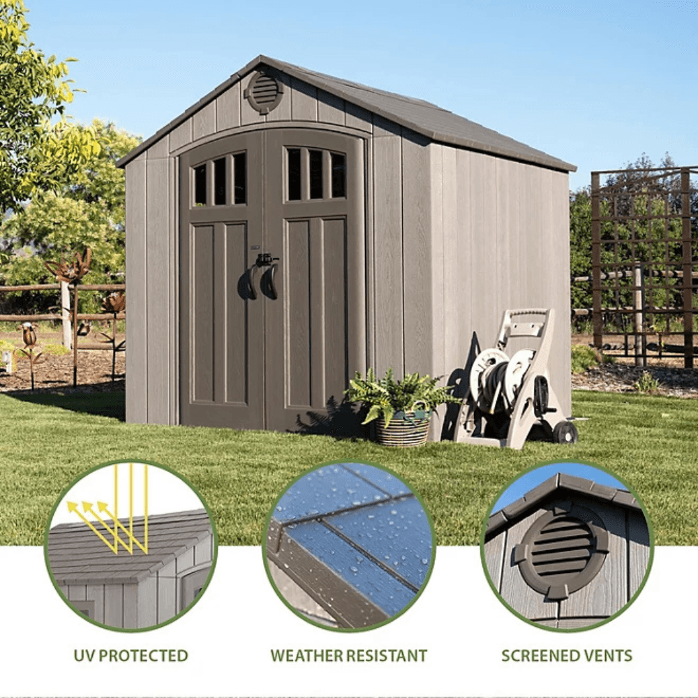 8' x 7.5' Outdoor Storage Shed, Light Brown - Image 9