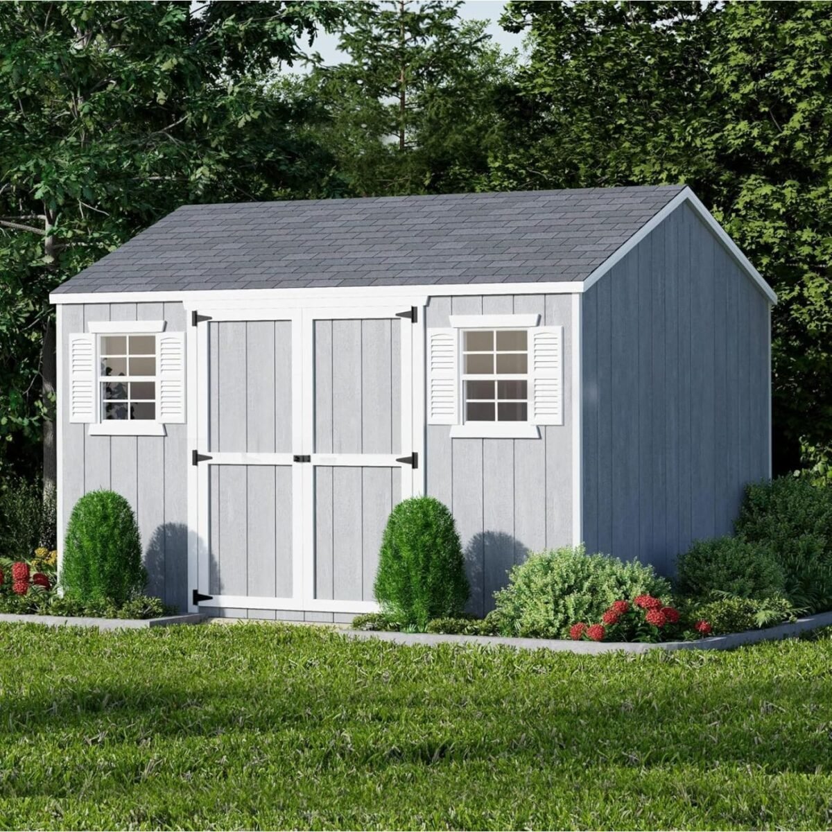 10x12 Shed with Operable Windows, Outdoor Wood Storage Do-It-Yourself Precut Kit - Image 2