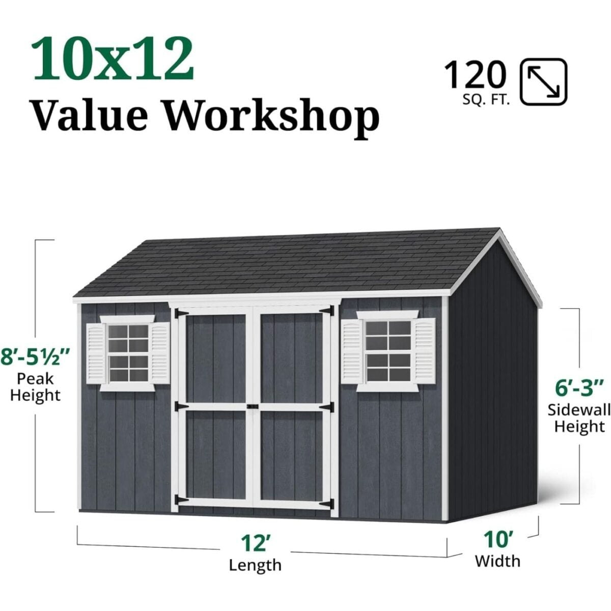 10x12 Shed with Operable Windows, Outdoor Wood Storage Do-It-Yourself Precut Kit - Image 3