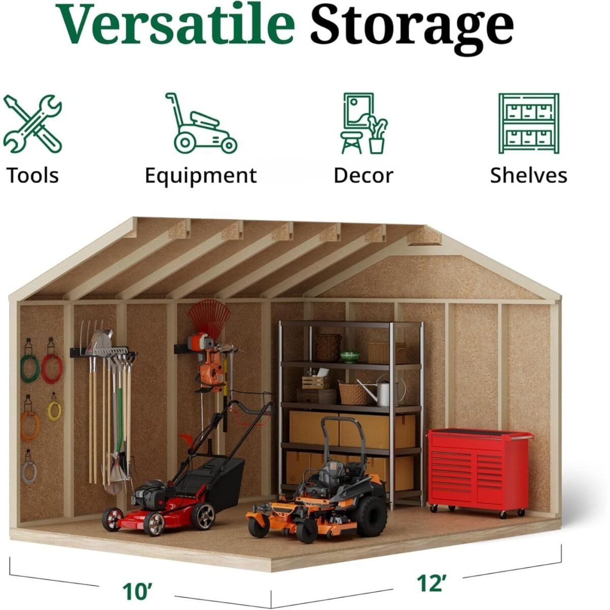 10x12 Shed with Operable Windows, Outdoor Wood Storage Do-It-Yourself Precut Kit - Image 5