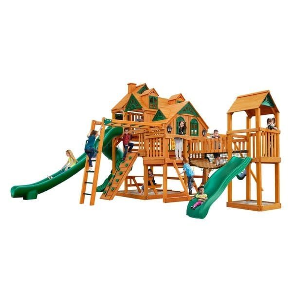 Extreme Wooden Swing Set with Monkey Bars, Clatter Bridge, Tower, and 3 Slides