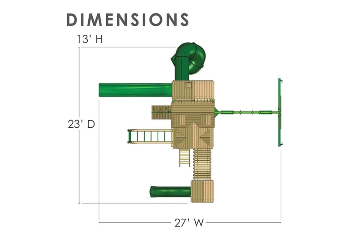 Extreme Wooden Swing Set with Monkey Bars, Clatter Bridge, Tower, and 3 Slides - Image 3