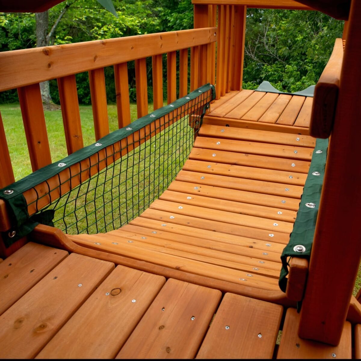 Extreme Wooden Swing Set with Monkey Bars, Clatter Bridge, Tower, and 3 Slides - Image 4