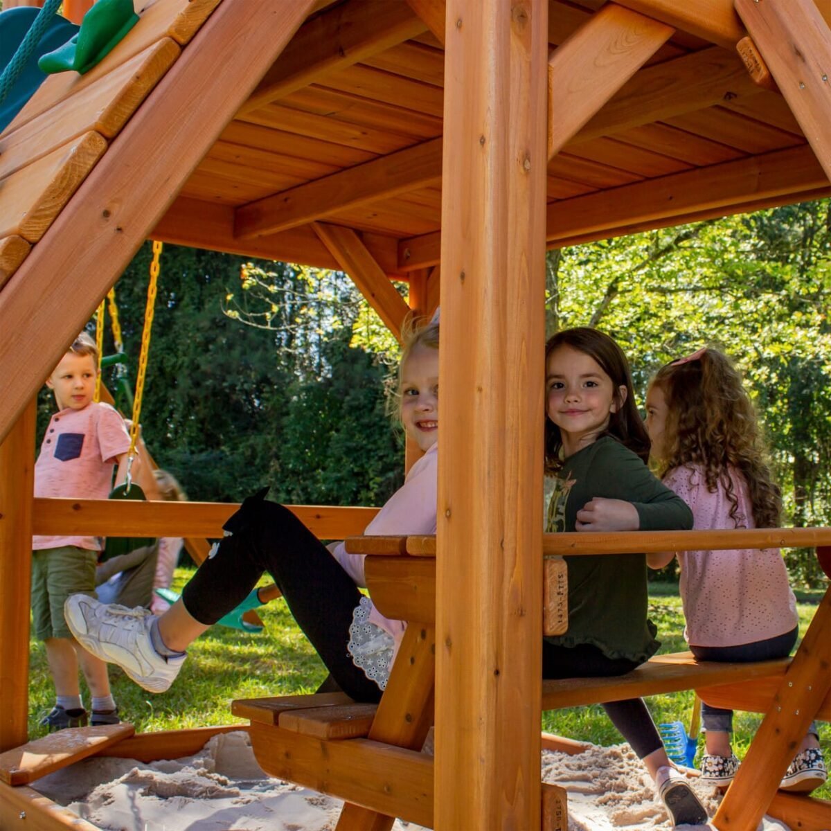 Extreme Wooden Swing Set with Monkey Bars, Clatter Bridge, Tower, and 3 Slides - Image 6