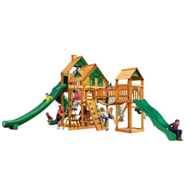 Treehouse Wooden Swing Set with Tube Slide, Rope Ladder, and Sandbox