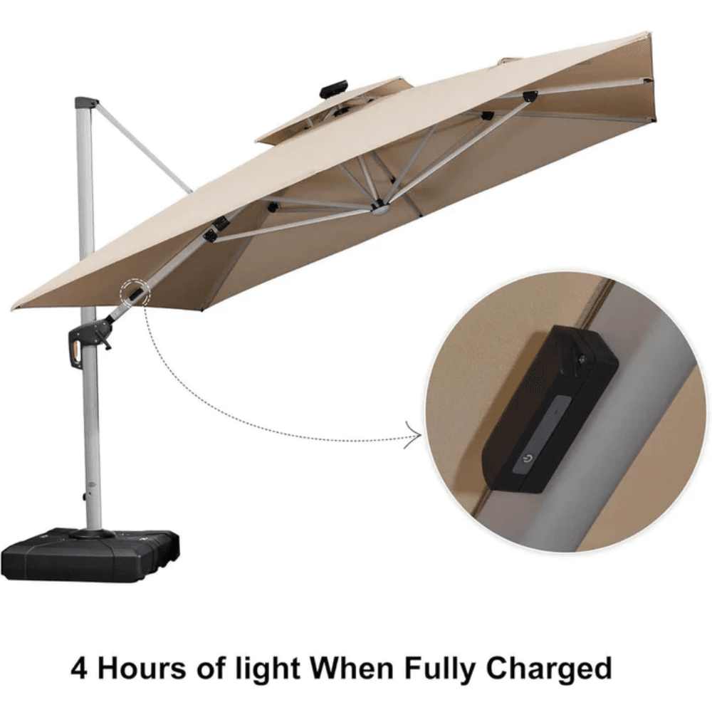 Double Top Deluxe Solar Powered LED Square Patio Umbrella - Image 14