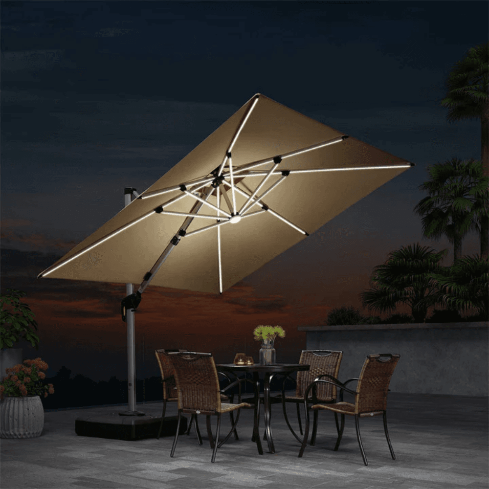 Double Top Deluxe Solar Powered LED Square Patio Umbrella - Image 2