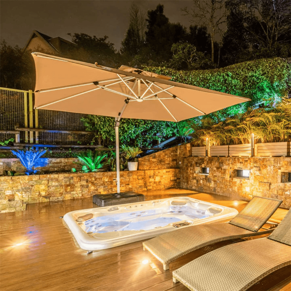 Double Top Deluxe Solar Powered LED Square Patio Umbrella - Image 3