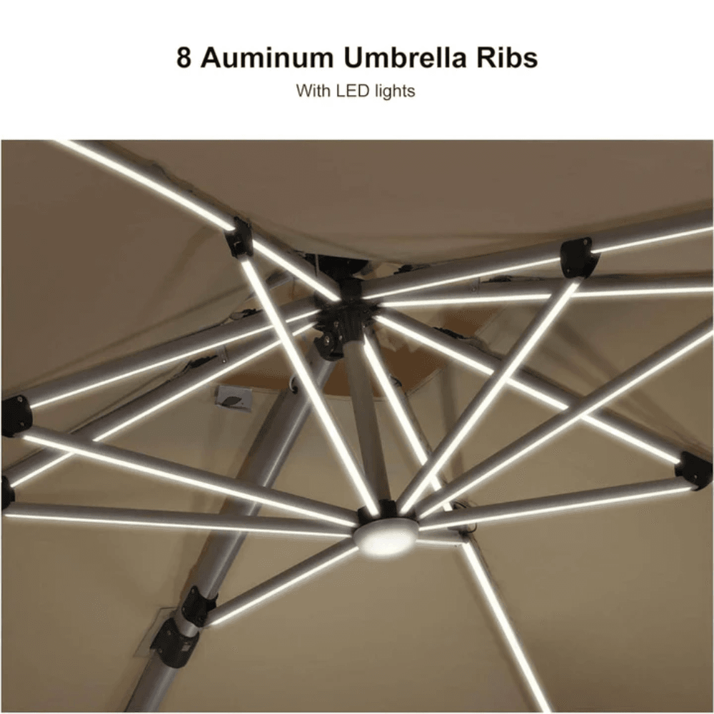Double Top Deluxe Solar Powered LED Square Patio Umbrella - Image 4