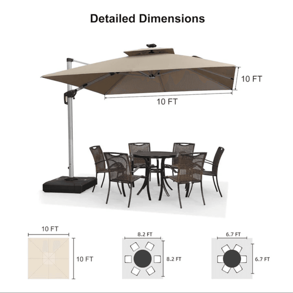 Double Top Deluxe Solar Powered LED Square Patio Umbrella - Image 8
