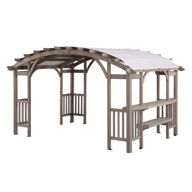10 x 14 ft. Light Grey Outdoor Cedar Wood Framed Arched Pergola
