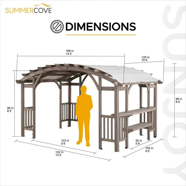 10 x 14 ft. Light Grey Outdoor Cedar Wood Framed Arched Pergola - Image 3