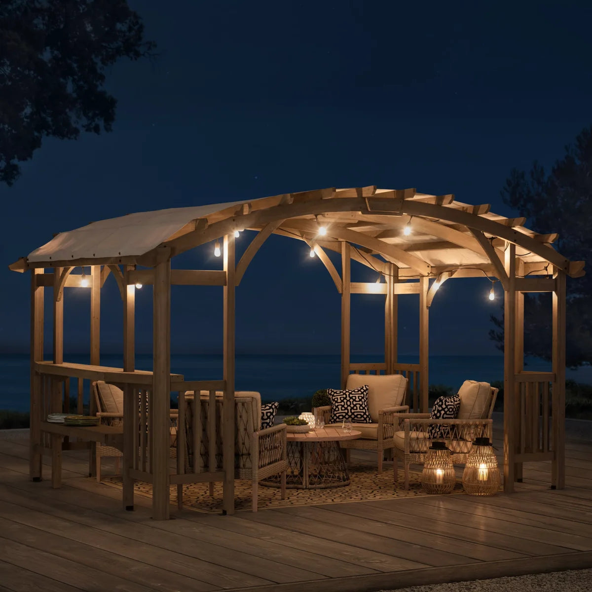 10 x 14 ft. Light Grey Outdoor Cedar Wood Framed Arched Pergola - Image 5
