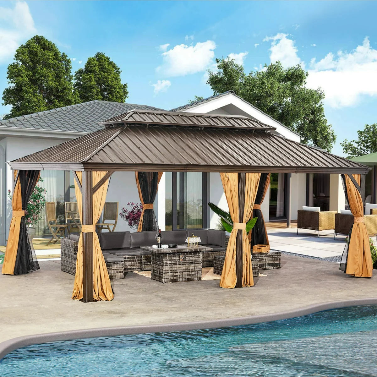 12x20 ft Hardtop Gazebo with Double Roof - Image 2