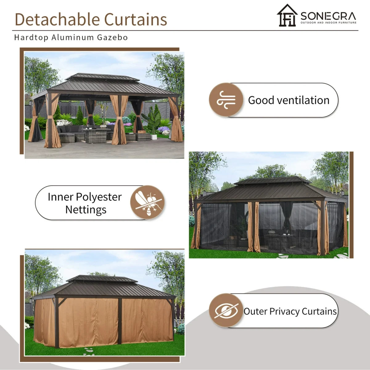12x20 ft Hardtop Gazebo with Double Roof - Image 6