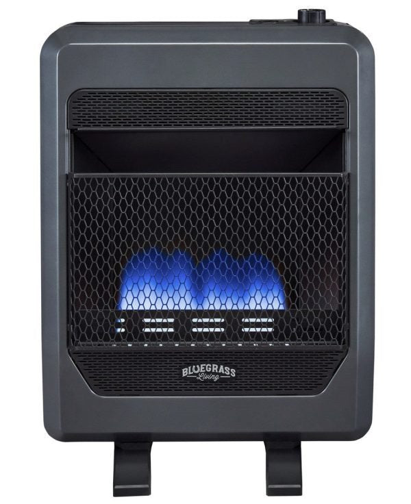 Propane Gas Vent Free Blue Flame Gas Space Heater With Blower and Base Feet - 20,000 BTU, T-Stat Control