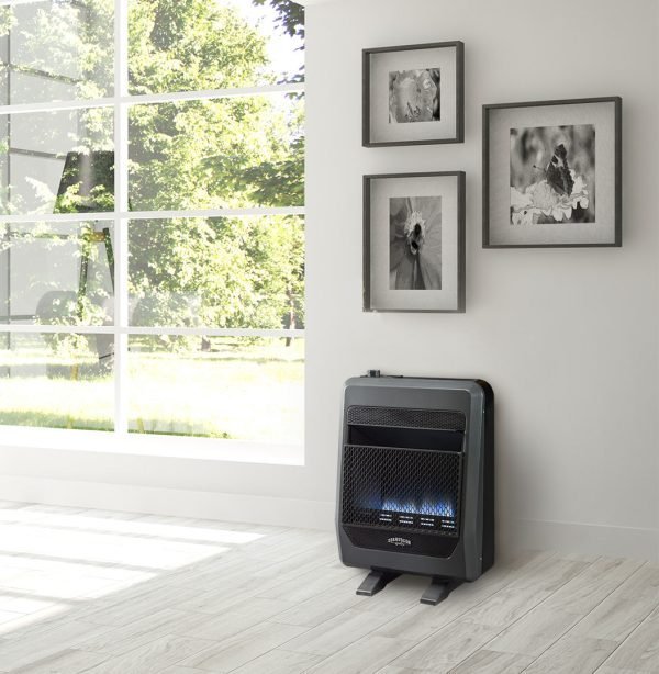 Propane Gas Vent Free Blue Flame Gas Space Heater With Blower and Base Feet - 20,000 BTU, T-Stat Control - Image 3