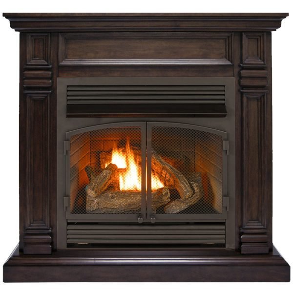 Dual Fuel Ventless Gas Fireplace With Mantel - 32,000 BTU, T-Stat Control, Chocolate Finish
