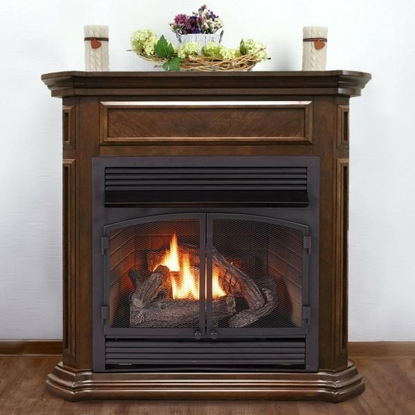Dual Fuel Ventless Gas Fireplace With Mantel - 32,000 BTU, T-Stat Control, Nutmeg Finish - Image 2