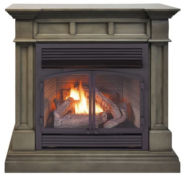 Dual Fuel Ventless Gas Fireplace With Mantel - 32,000 BTU, T-Stat Control, Slate Gray Finish