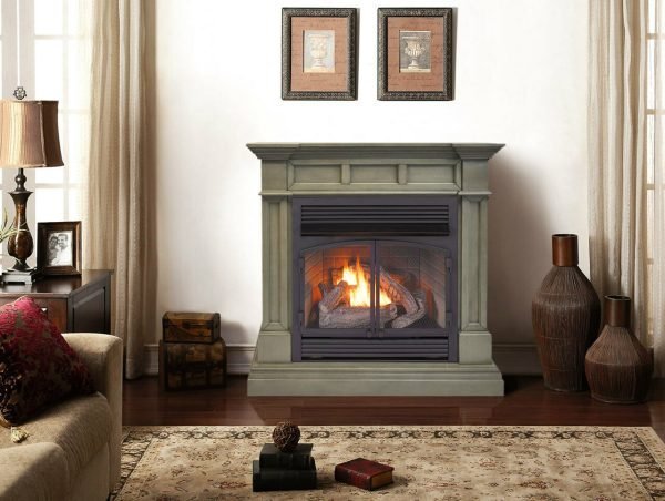 Dual Fuel Ventless Gas Fireplace With Mantel - 32,000 BTU, T-Stat Control, Slate Gray Finish - Image 3