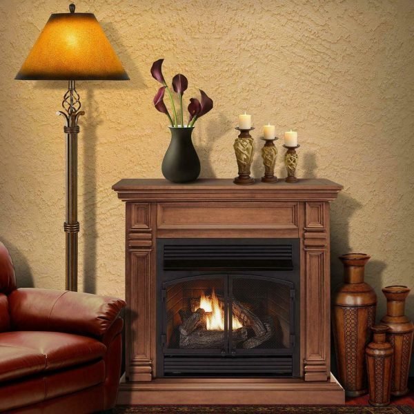 Dual Fuel Ventless Gas Fireplace With Mantel - 32,000 BTU, T-Stat Control, Toasted Almond Finish - Image 2