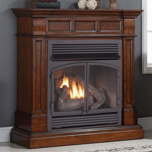 Dual Fuel Ventless Gas Fireplace With Mantel - 32,000 BTU, T-Stat. Control, Auburn Cherry Finish - Image 2