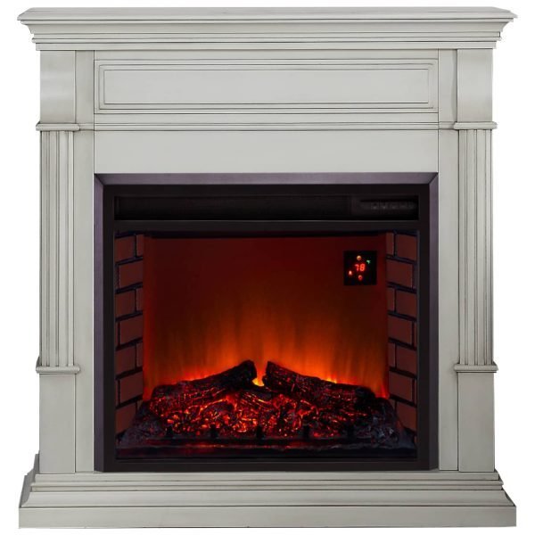 Full Size Electric Fireplace - Remote Control, Antique White Finish