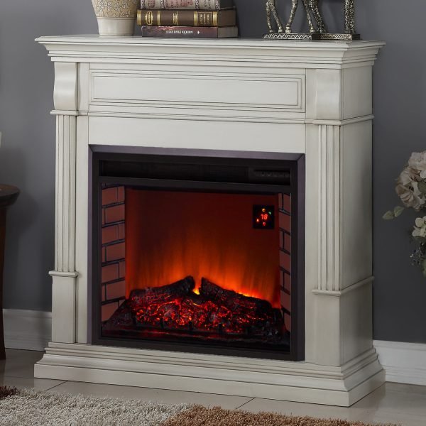 Full Size Electric Fireplace - Remote Control, Antique White Finish - Image 2