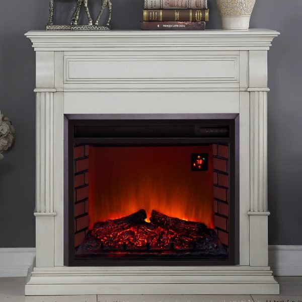 Full Size Electric Fireplace - Remote Control, Antique White Finish - Image 3