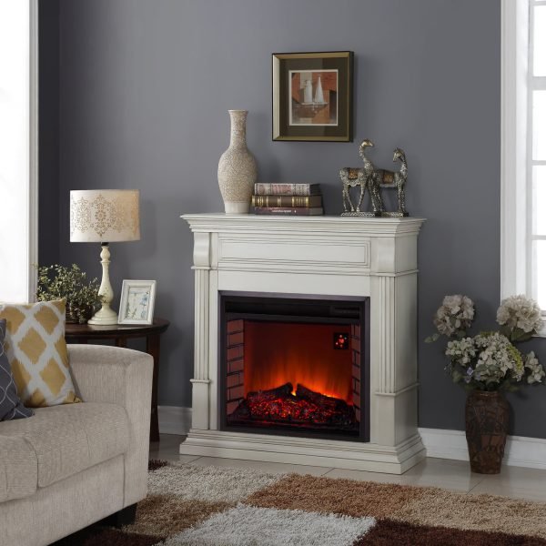 Full Size Electric Fireplace - Remote Control, Antique White Finish - Image 4
