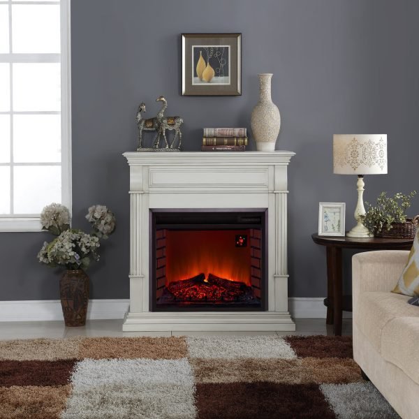 Full Size Electric Fireplace - Remote Control, Antique White Finish - Image 5