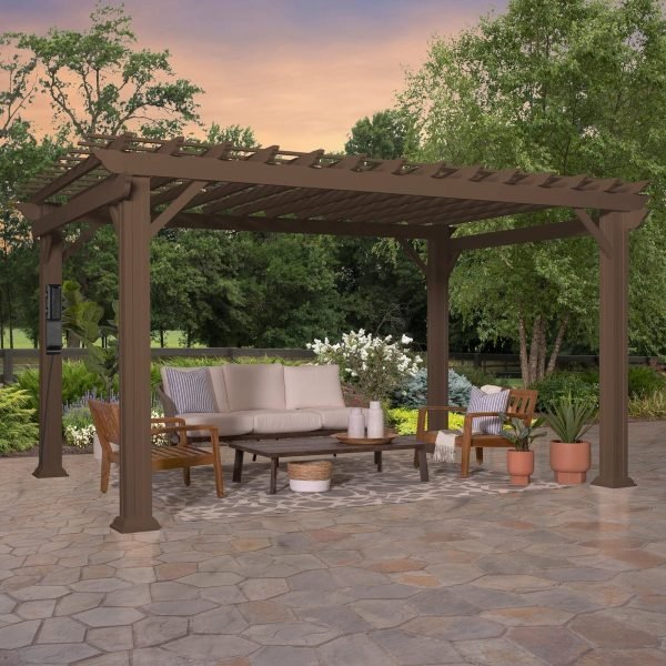 14x12 Traditional Steel Pergola With Sail Shade Soft Canopy