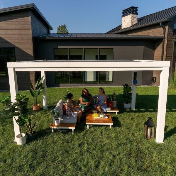 14x10 Modern Steel Pergola With Sail Shade Soft Canopy - Image 9