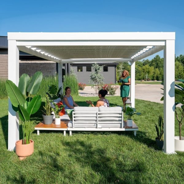14x10 Modern Steel Pergola With Sail Shade Soft Canopy - Image 10