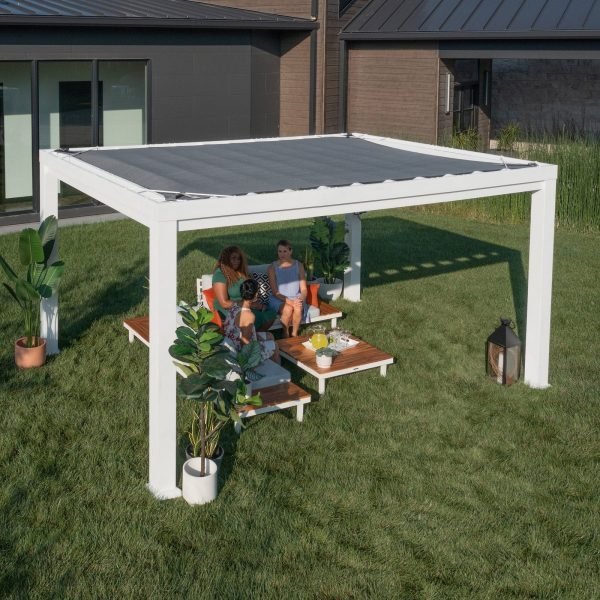 14x10 Modern Steel Pergola With Sail Shade Soft Canopy - Image 14