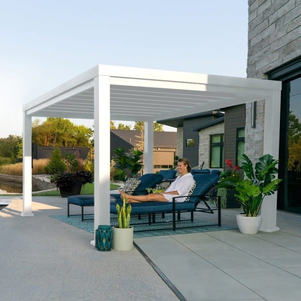 14x10 Modern Steel Pergola With Sail Shade Soft Canopy - Image 8